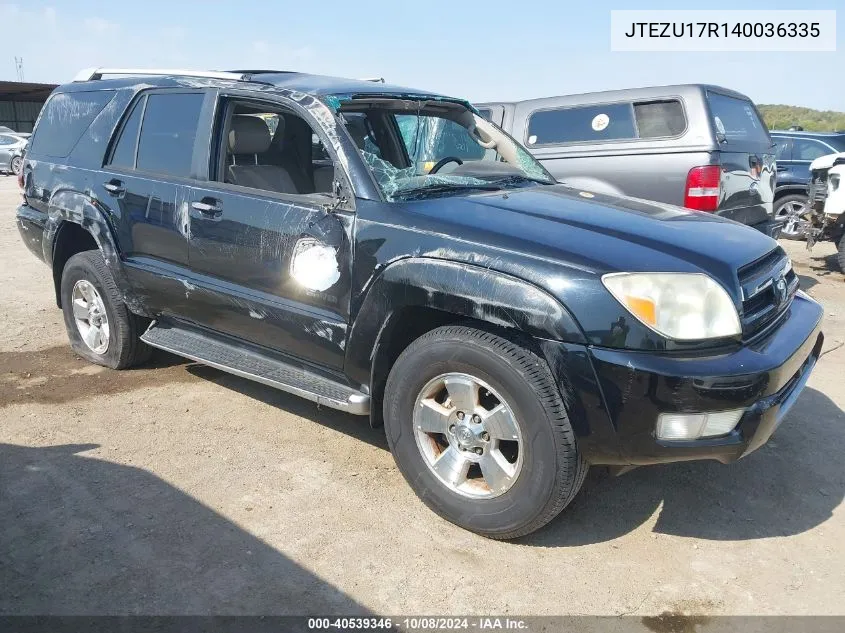 2004 Toyota 4Runner Limited V6 VIN: JTEZU17R140036335 Lot: 40539346