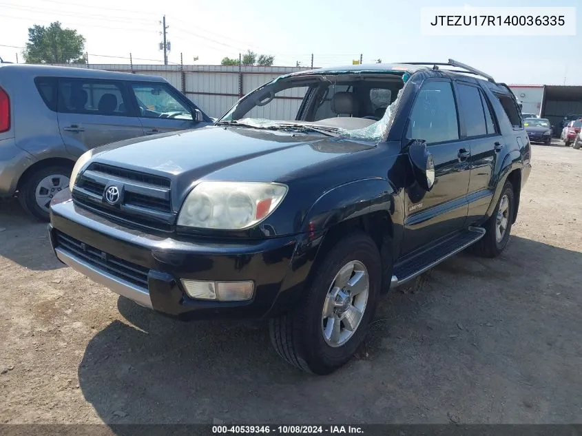 2004 Toyota 4Runner Limited V6 VIN: JTEZU17R140036335 Lot: 40539346