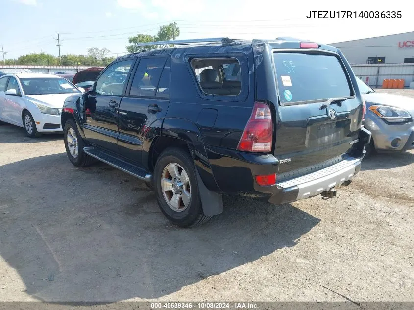 2004 Toyota 4Runner Limited V6 VIN: JTEZU17R140036335 Lot: 40539346