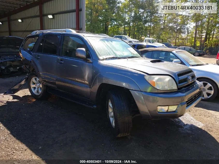 2004 Toyota 4Runner Sr5/Sport VIN: JTEBU14RX40033181 Lot: 40553401