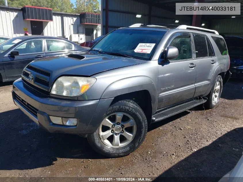 2004 Toyota 4Runner Sr5/Sport VIN: JTEBU14RX40033181 Lot: 40553401