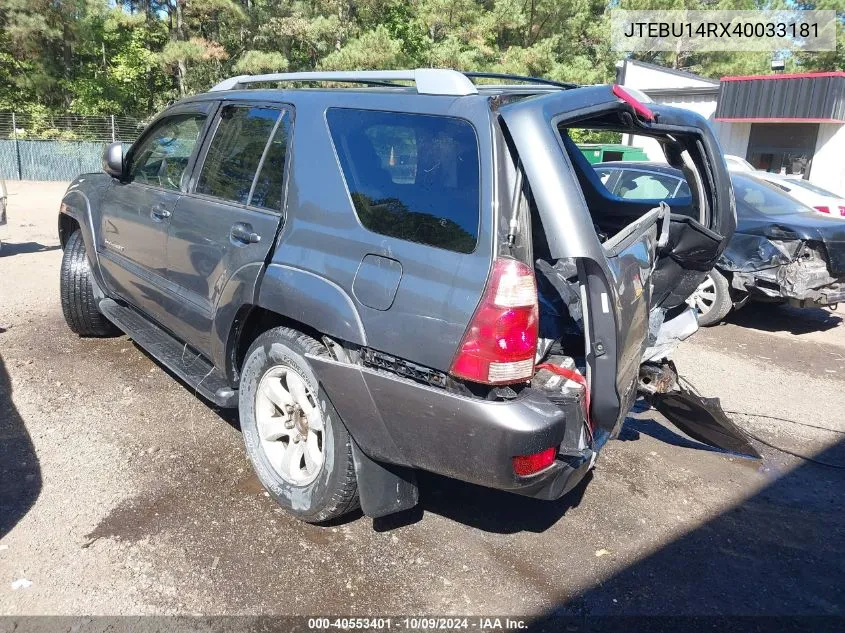 2004 Toyota 4Runner Sr5/Sport VIN: JTEBU14RX40033181 Lot: 40553401