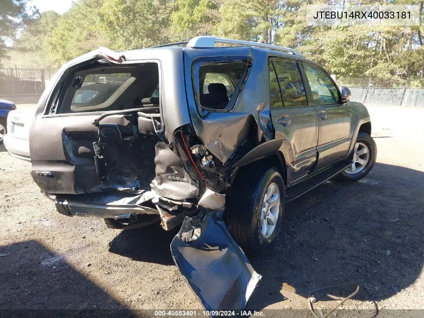 2004 Toyota 4Runner Sr5/Sport VIN: JTEBU14RX40033181 Lot: 40553401