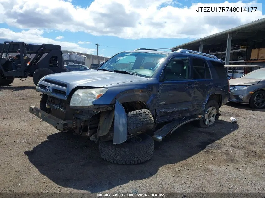 2004 Toyota 4Runner Limited V6 VIN: JTEZU17R748014177 Lot: 40563969