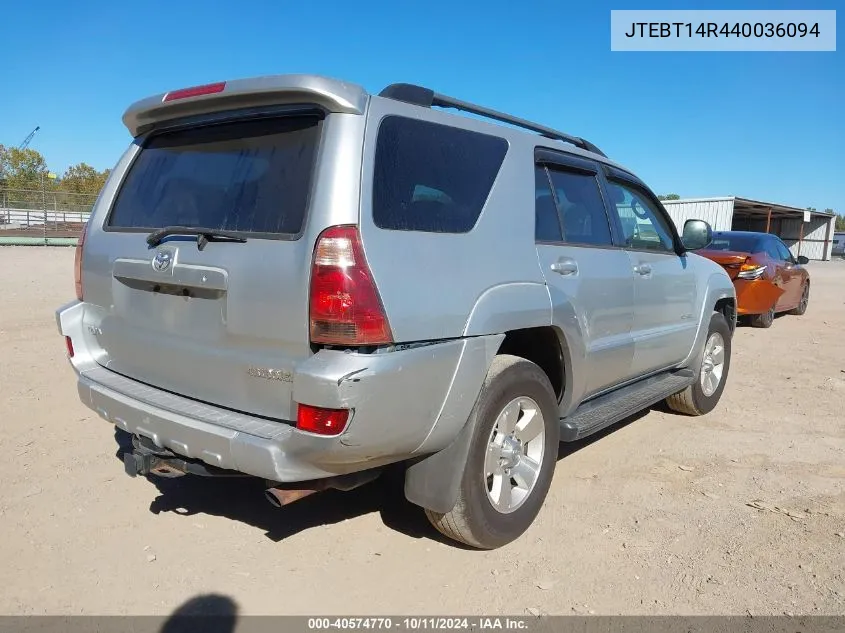 2004 Toyota 4Runner Sr5/Sport VIN: JTEBT14R440036094 Lot: 40574770