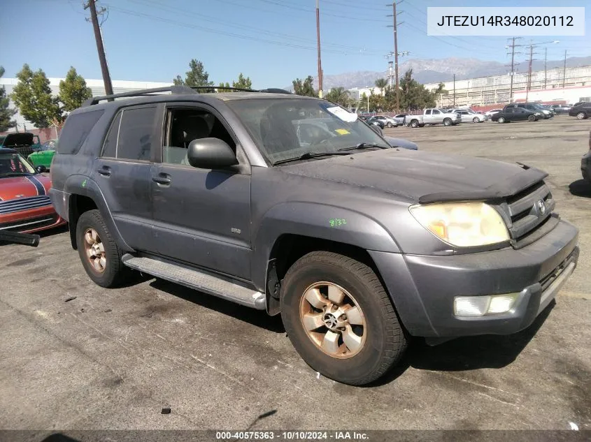 2004 Toyota 4Runner Sr5 V6 VIN: JTEZU14R348020112 Lot: 40575363