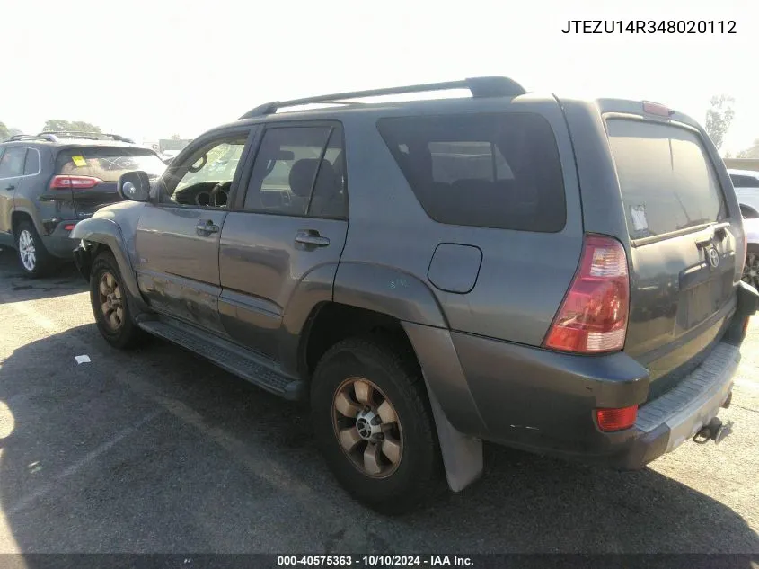 2004 Toyota 4Runner Sr5 V6 VIN: JTEZU14R348020112 Lot: 40575363