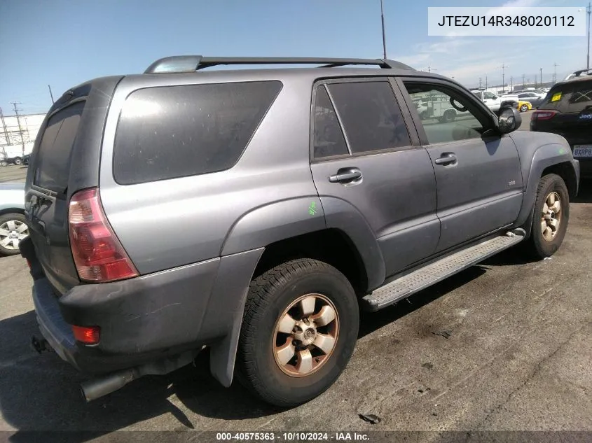 2004 Toyota 4Runner Sr5 V6 VIN: JTEZU14R348020112 Lot: 40575363