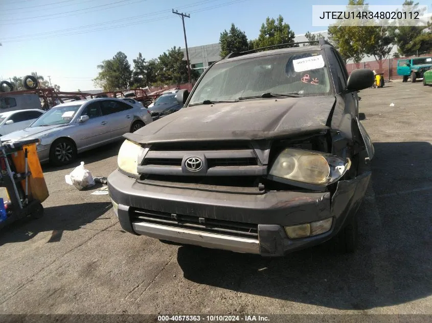 2004 Toyota 4Runner Sr5 V6 VIN: JTEZU14R348020112 Lot: 40575363