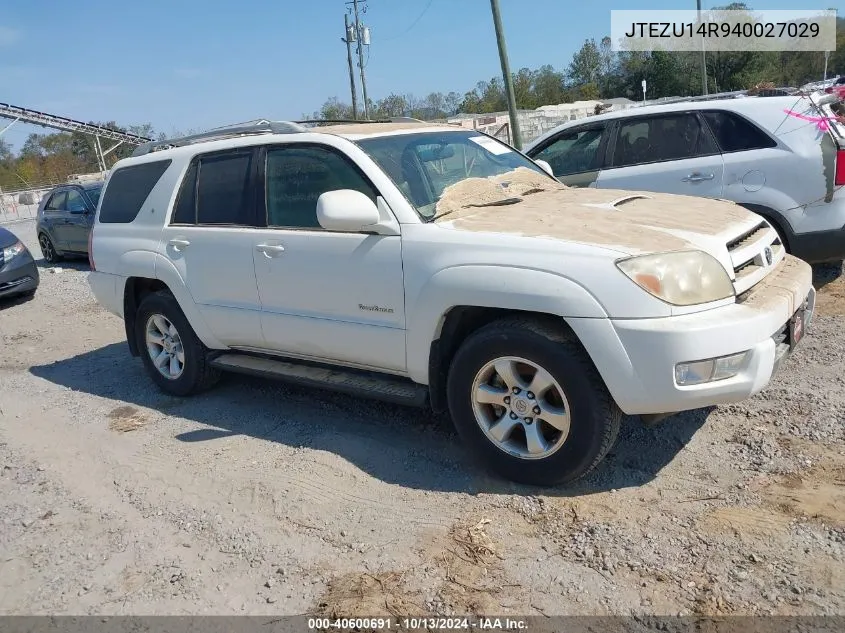 2004 Toyota 4Runner Sr5 Sport V6 VIN: JTEZU14R940027029 Lot: 40600691