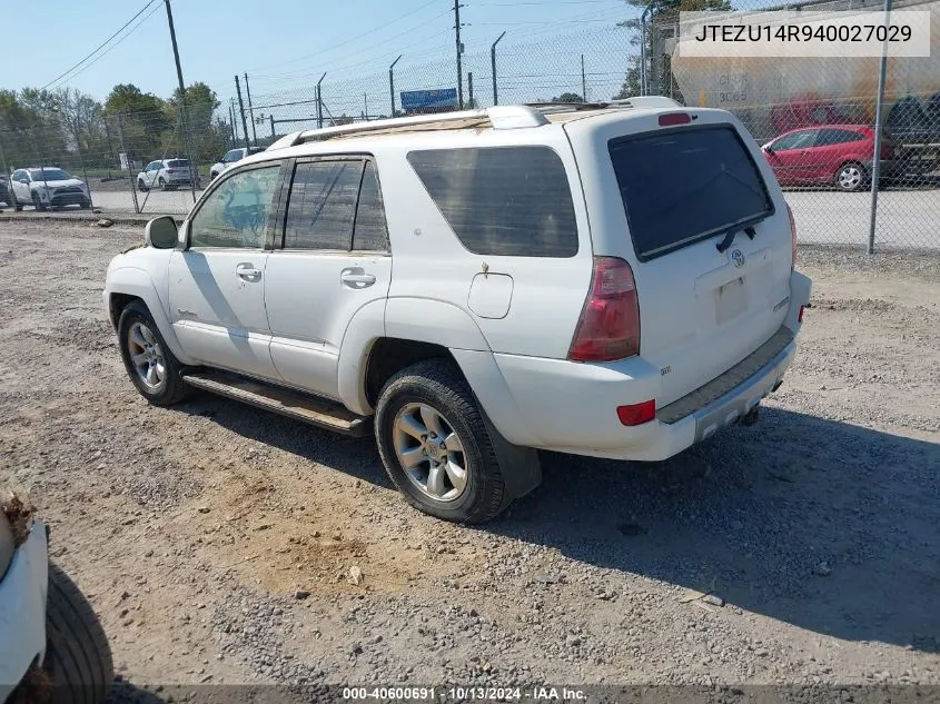 2004 Toyota 4Runner Sr5 Sport V6 VIN: JTEZU14R940027029 Lot: 40600691