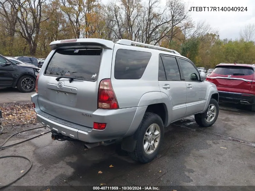 2004 Toyota 4Runner Limited V8 VIN: JTEBT17R140040924 Lot: 40711959