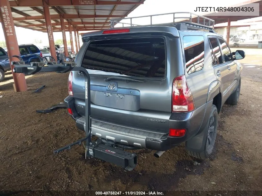 2004 Toyota 4Runner Sr5 Sport V8 VIN: JTEZT14R948004306 Lot: 40758247