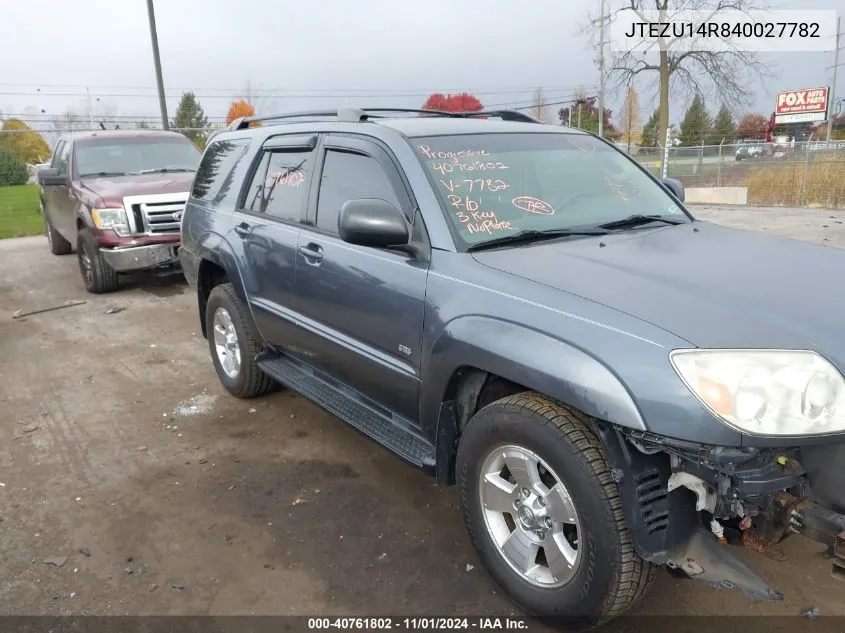 2004 Toyota 4Runner Sr5 V6 VIN: JTEZU14R840027782 Lot: 40761802