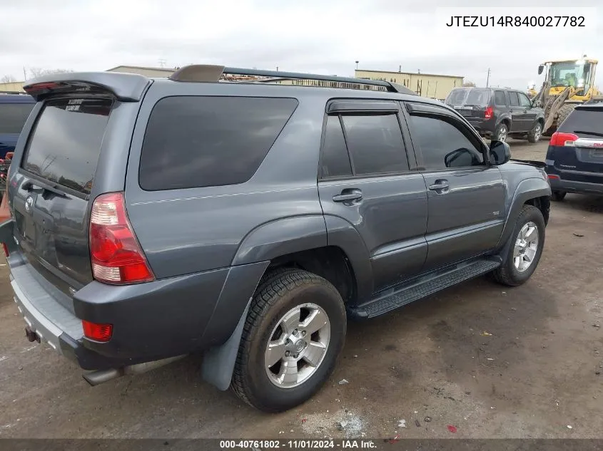 2004 Toyota 4Runner Sr5 V6 VIN: JTEZU14R840027782 Lot: 40761802