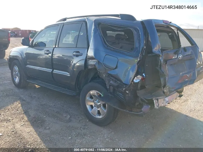 2004 Toyota 4Runner Sr5 V6 VIN: JTEZU14R348014665 Lot: 40791082