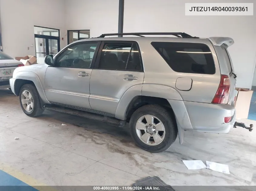 2004 Toyota 4Runner Sr5 V6 VIN: JTEZU14R040039361 Lot: 40803995