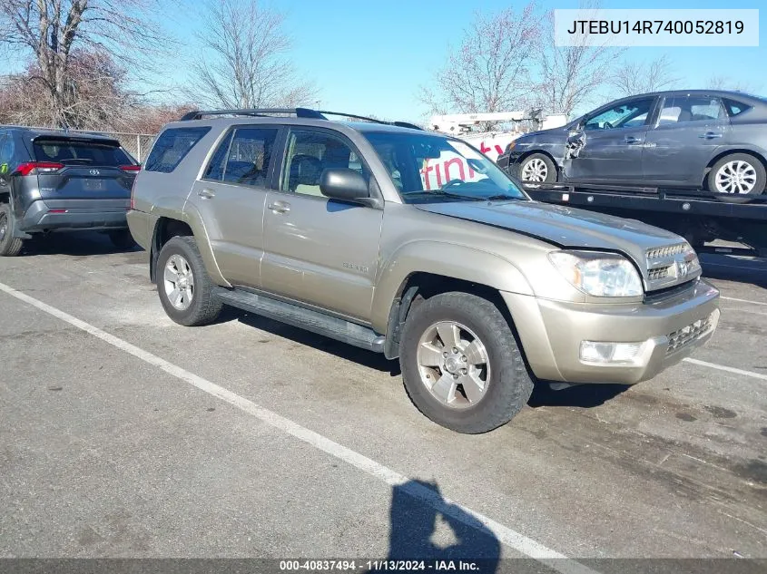 2004 Toyota 4Runner Sr5 V6 VIN: JTEBU14R740052819 Lot: 40837494