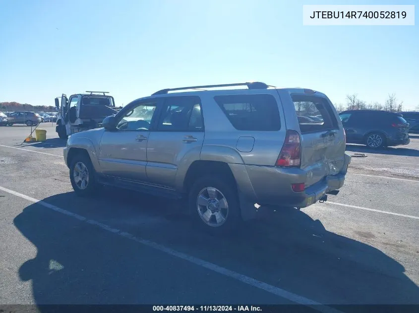 2004 Toyota 4Runner Sr5 V6 VIN: JTEBU14R740052819 Lot: 40837494