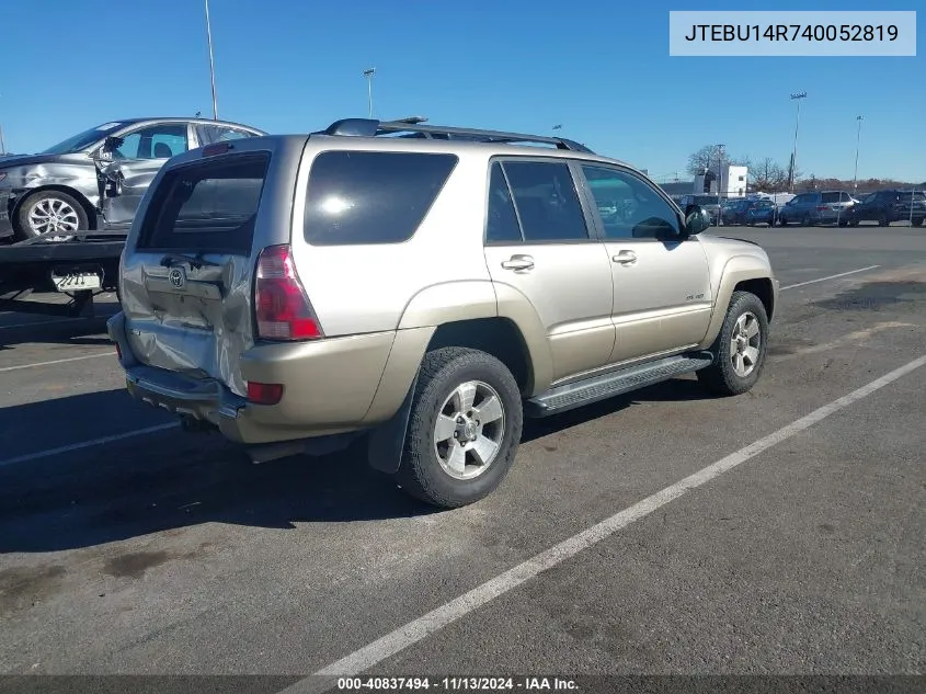 2004 Toyota 4Runner Sr5 V6 VIN: JTEBU14R740052819 Lot: 40837494