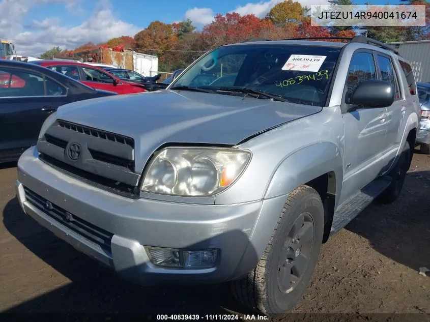 2004 Toyota 4Runner Sr5 V6 VIN: JTEZU14R940041674 Lot: 40839439