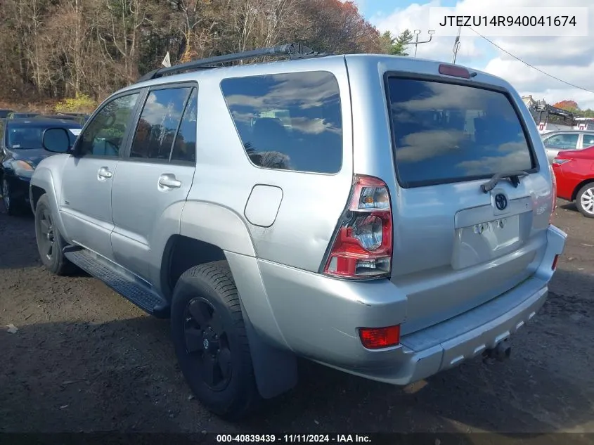 2004 Toyota 4Runner Sr5 V6 VIN: JTEZU14R940041674 Lot: 40839439