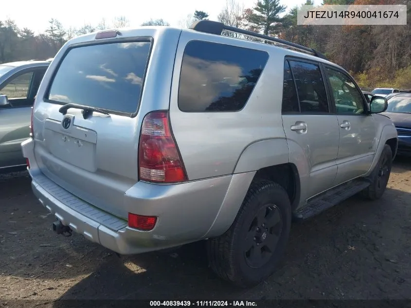 2004 Toyota 4Runner Sr5 V6 VIN: JTEZU14R940041674 Lot: 40839439