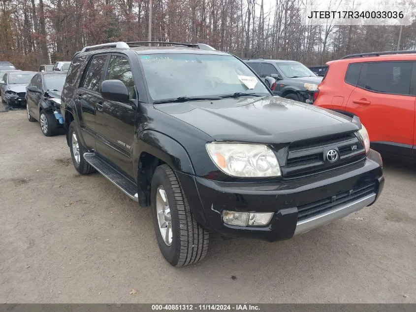 2004 Toyota 4Runner Limited V8 VIN: JTEBT17R340033036 Lot: 40851312