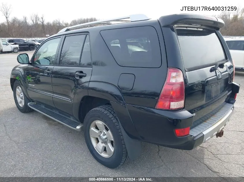 2004 Toyota 4Runner Limited V6 VIN: JTEBU17R640031259 Lot: 40866500