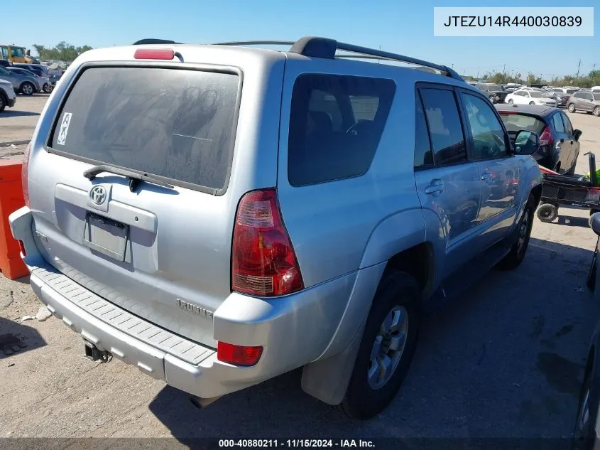 2004 Toyota 4Runner Sr5 V6 VIN: JTEZU14R440030839 Lot: 40880211