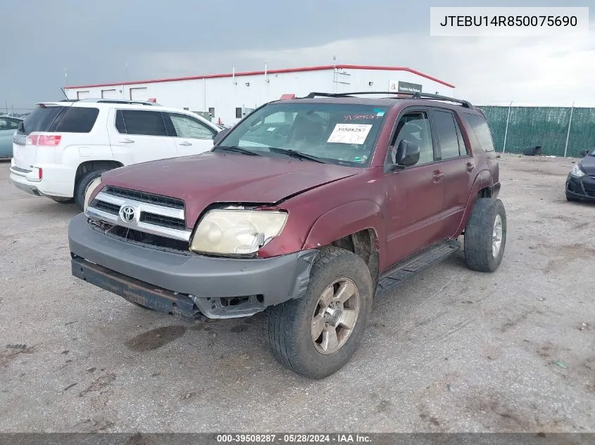 2005 Toyota 4Runner Sr5 V6 VIN: JTEBU14R850075690 Lot: 39508287