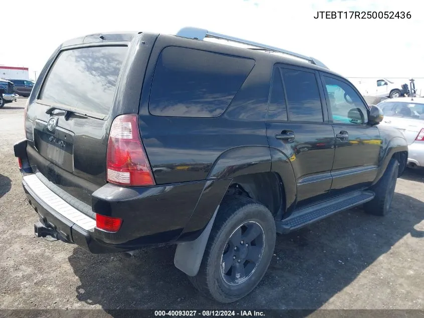 2005 Toyota 4Runner Limited V8 VIN: JTEBT17R250052436 Lot: 40093027