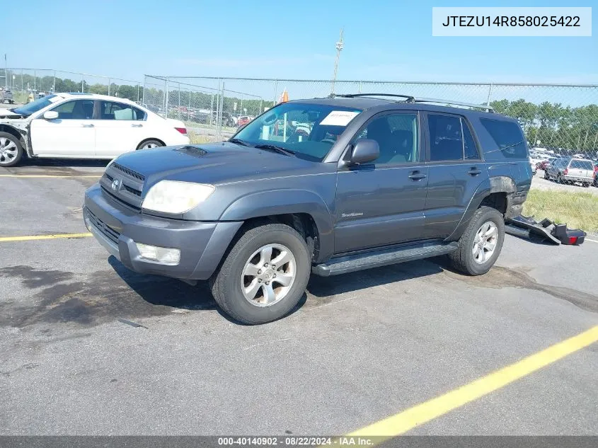 2005 Toyota 4Runner Sr5 Sport V6 VIN: JTEZU14R858025422 Lot: 40140902