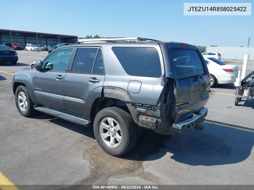 2005 Toyota 4Runner Sr5 Sport V6 VIN: JTEZU14R858025422 Lot: 40140902