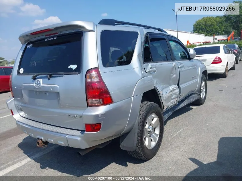 2005 Toyota 4Runner Limited V6 VIN: JTEBU17R058029266 Lot: 40207100