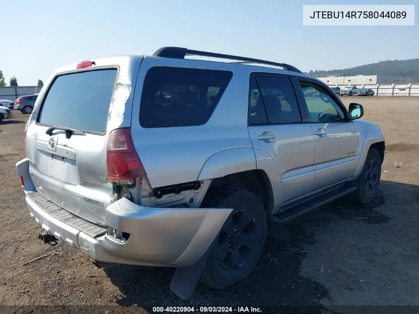 2005 Toyota 4Runner Sr5 V6 VIN: JTEBU14R758044089 Lot: 40220904