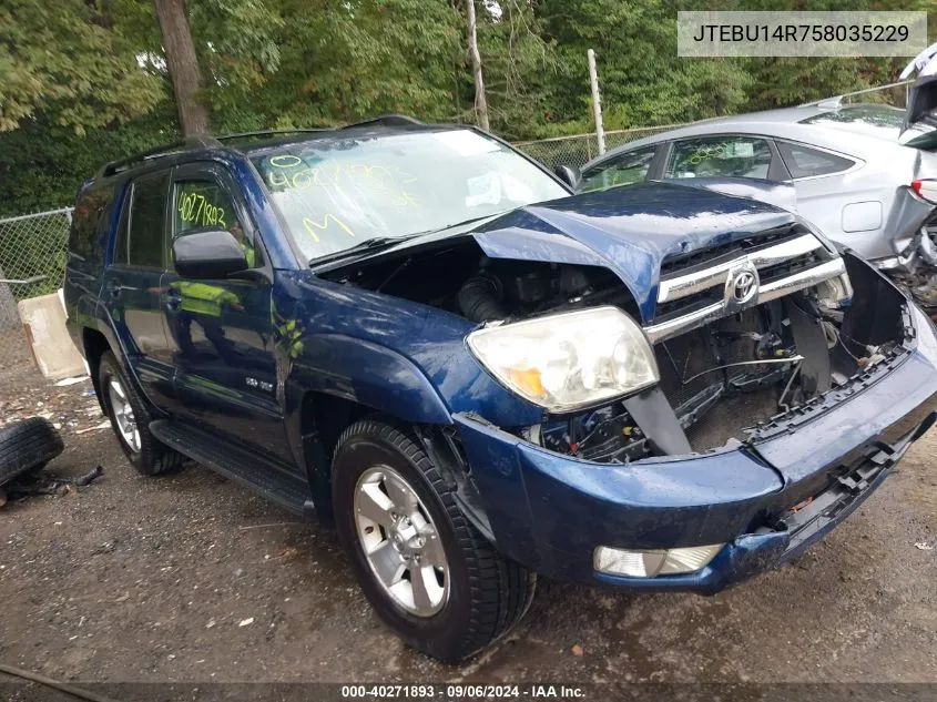 2005 Toyota 4Runner Sr5 V6 VIN: JTEBU14R758035229 Lot: 40271893