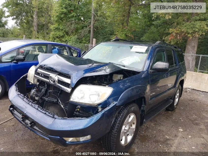 2005 Toyota 4Runner Sr5 V6 VIN: JTEBU14R758035229 Lot: 40271893