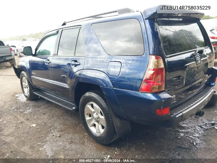 2005 Toyota 4Runner Sr5 V6 VIN: JTEBU14R758035229 Lot: 40271893