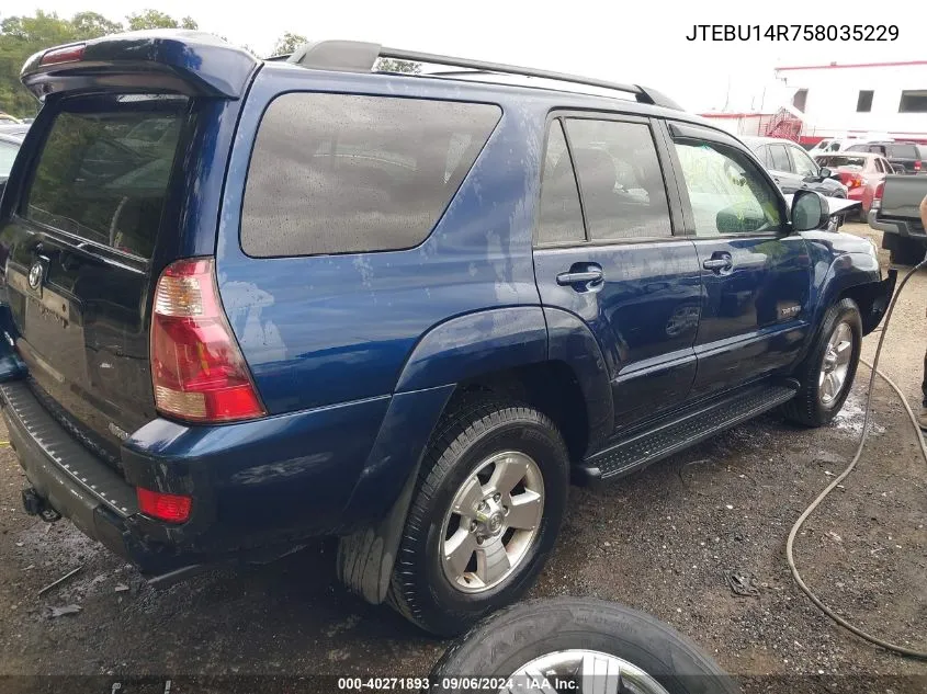 2005 Toyota 4Runner Sr5 V6 VIN: JTEBU14R758035229 Lot: 40271893