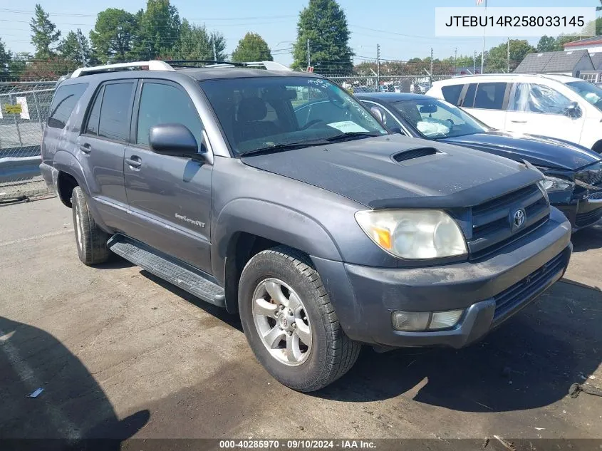 2005 Toyota 4Runner Sr5 Sport V6 VIN: JTEBU14R258033145 Lot: 40285970