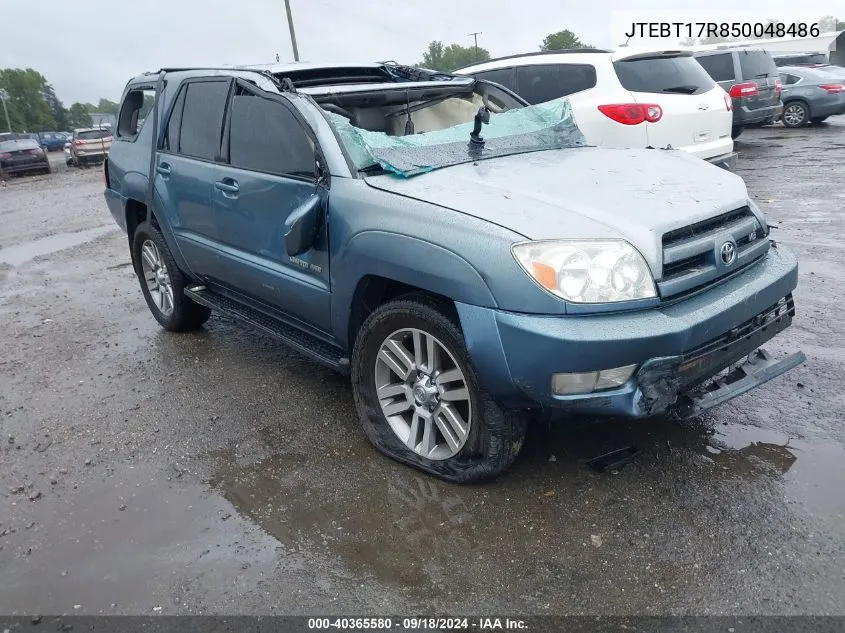 2005 Toyota 4Runner Limited V8 VIN: JTEBT17R850048486 Lot: 40365580