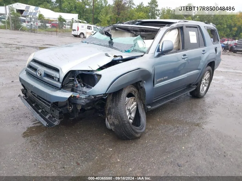 2005 Toyota 4Runner Limited V8 VIN: JTEBT17R850048486 Lot: 40365580