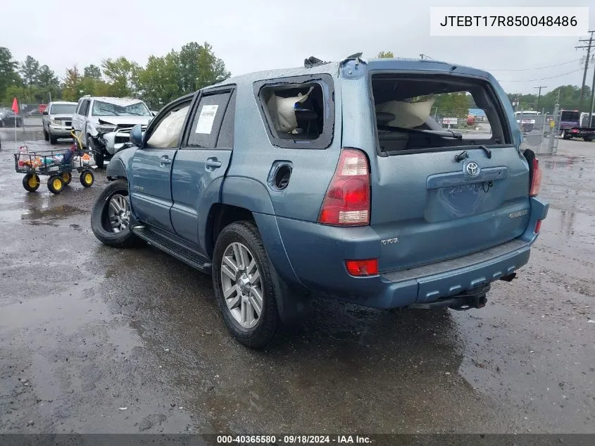 2005 Toyota 4Runner Limited V8 VIN: JTEBT17R850048486 Lot: 40365580