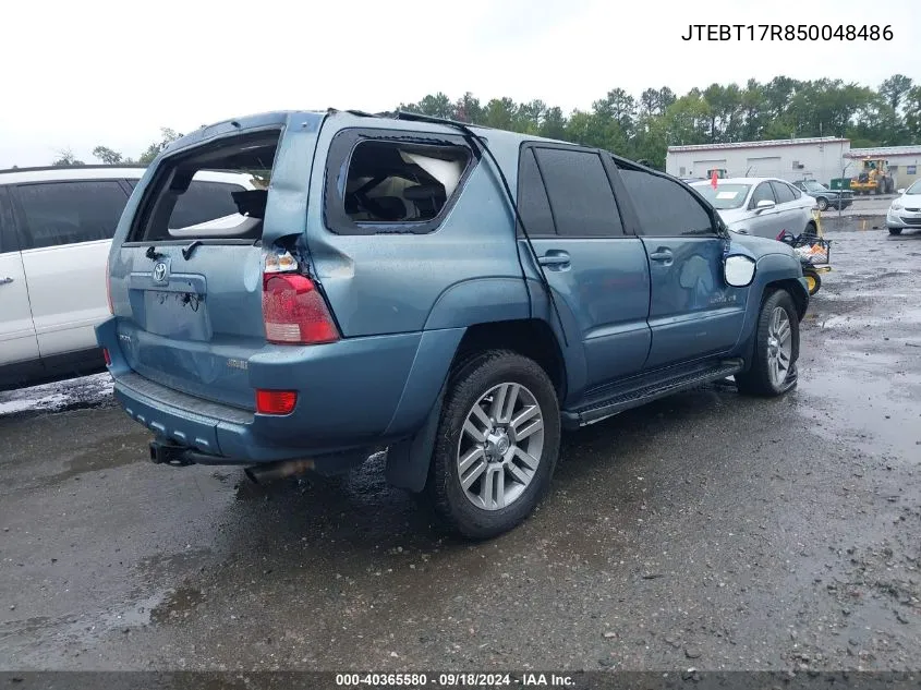 2005 Toyota 4Runner Limited V8 VIN: JTEBT17R850048486 Lot: 40365580