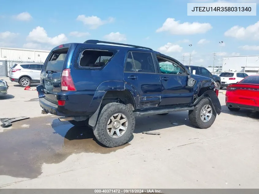 2005 Toyota 4Runner Sr5/Sport VIN: JTEZU14R358031340 Lot: 40371472