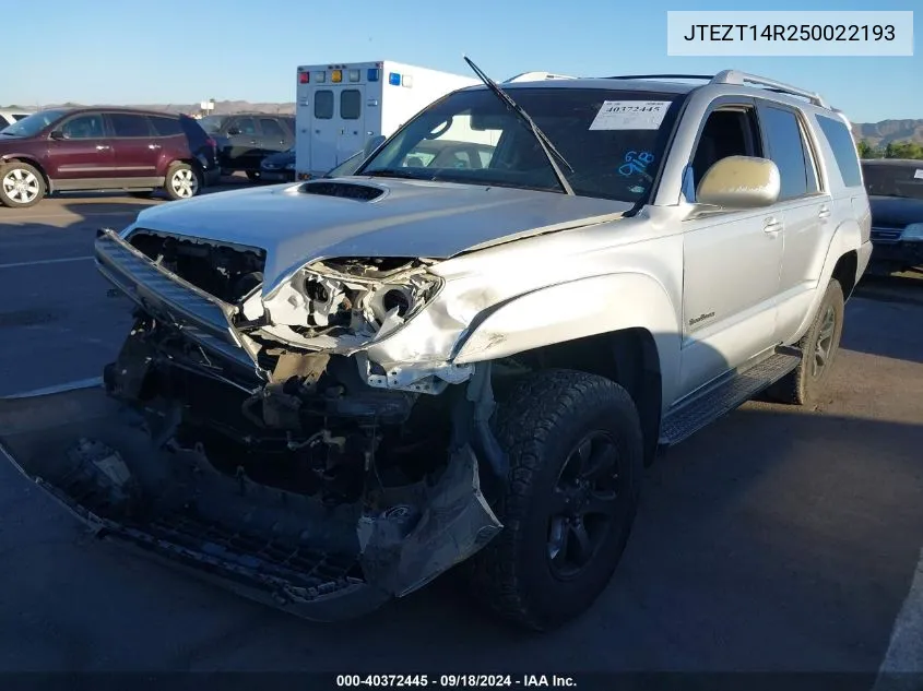 2005 Toyota 4Runner Sr5 Sport V8 VIN: JTEZT14R250022193 Lot: 40372445