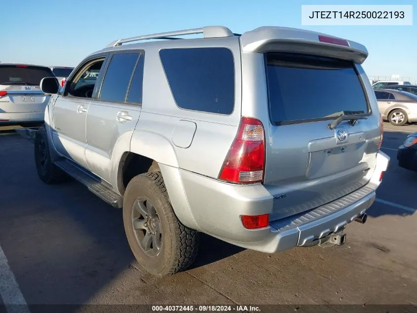 2005 Toyota 4Runner Sr5 Sport V8 VIN: JTEZT14R250022193 Lot: 40372445