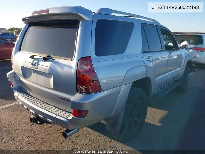 2005 Toyota 4Runner Sr5 Sport V8 VIN: JTEZT14R250022193 Lot: 40372445