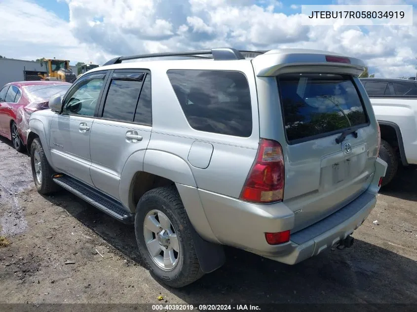 2005 Toyota 4Runner Limited V6 VIN: JTEBU17R058034919 Lot: 40392019